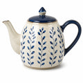 Teiera in ceramica 1.20 L crema e blu con motivo vegetale