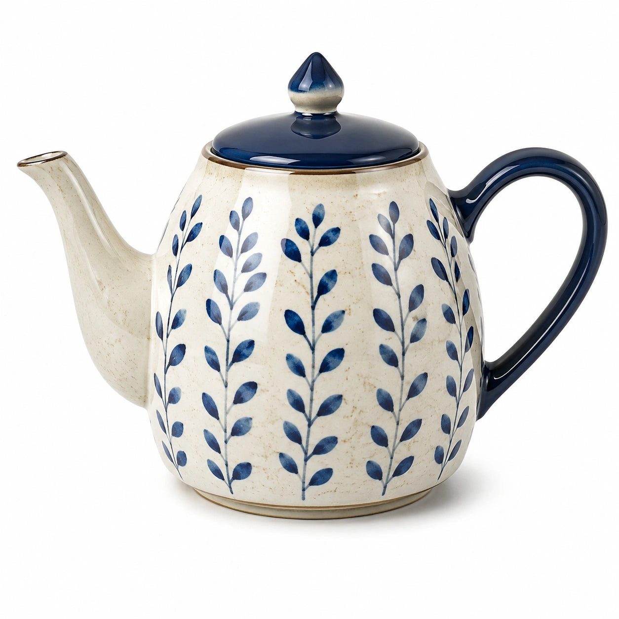 Teiera in ceramica 1.20 L crema e blu con motivo vegetale