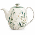 Teiera in ceramica 1.20 L bianco e verde con decoro botanico