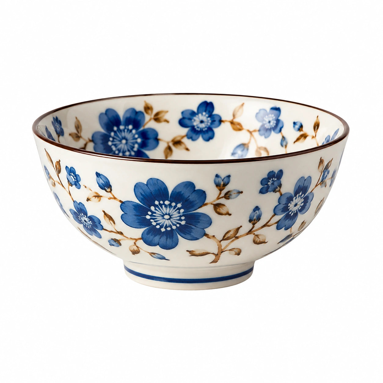 Ciotola in ceramica 18 cm bianco/blu con motivo floreale per servire