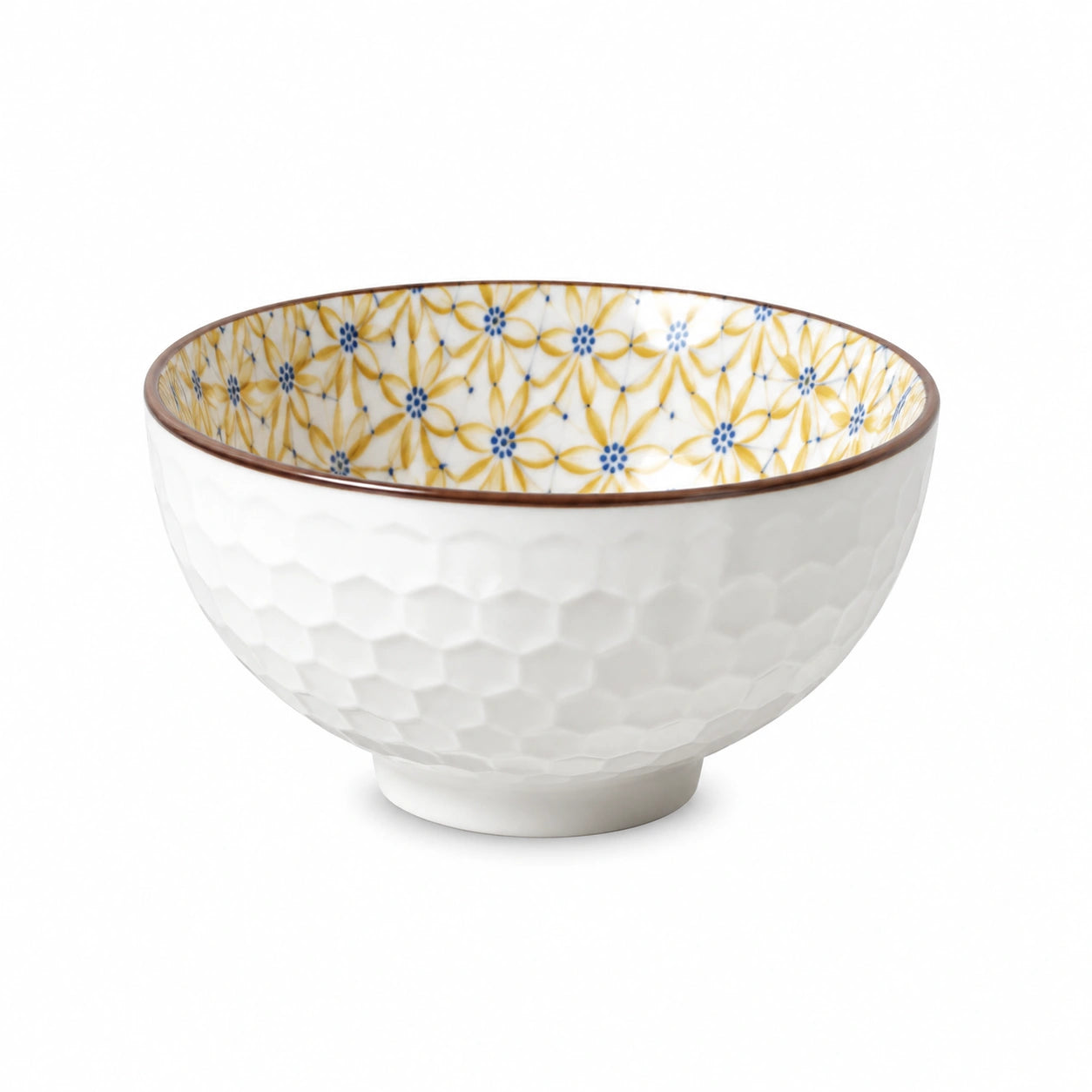 Ciotola in ceramica 15 cm bianca gialla e blu decorata per alimenti