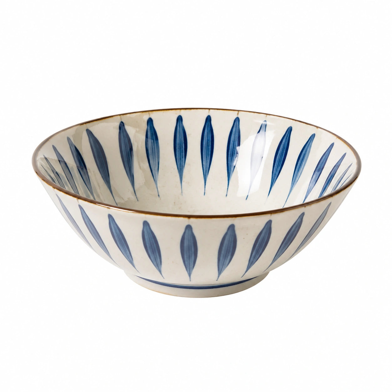 Ciotola in ceramica 20 cm bianca e blu con motivo foglie per servire
