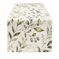 Runner da tavola 180 x 40 cm in poliestere avorio e verde con motivo botanico