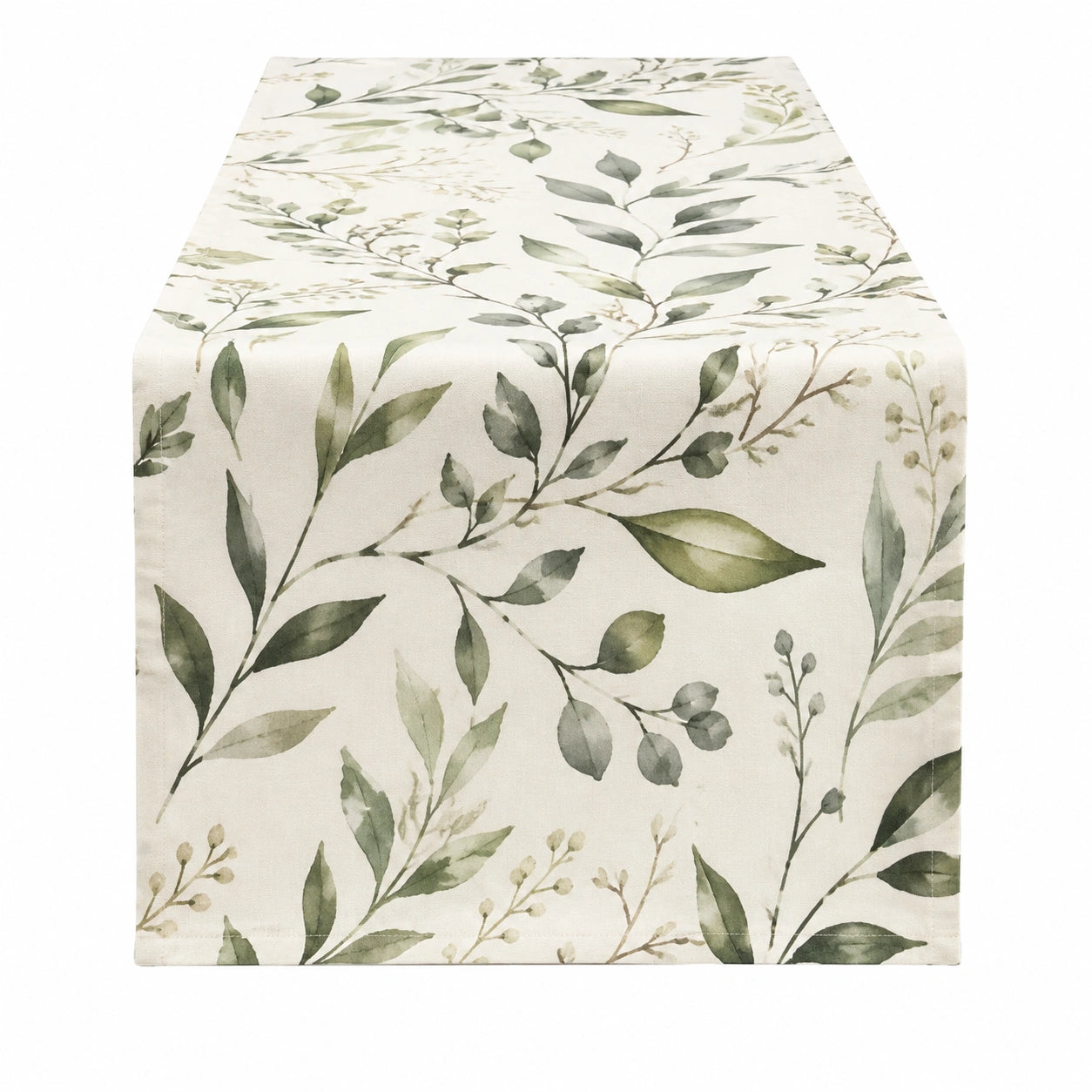 Runner da tavola 180 x 40 cm in poliestere avorio e verde con motivo botanico