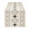 Runner da tavola 180 x 33 cm in tessuto beige e nero con motivo geometrico stile boho