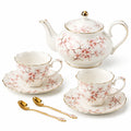 Servizio da tè in porcellana 1200 ml bianco rosa con decoro floreale - 2 posti