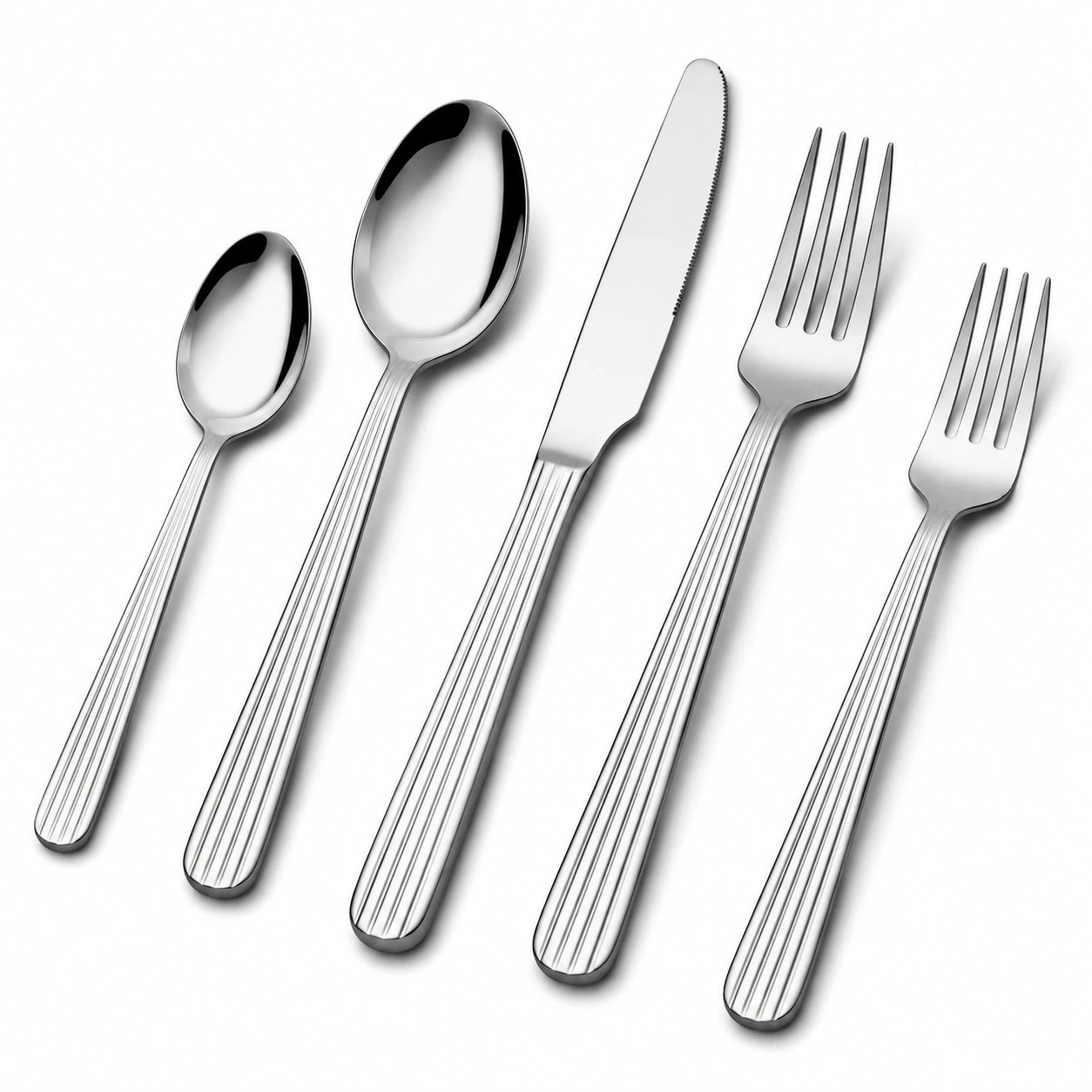 Set di posate 5 pezzi in acciaio inox argento - manici rigati per tavola