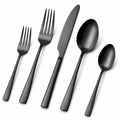 Set di posate 5 pezzi 20.5 cm in acciaio inox nero - stile moderno per tavola