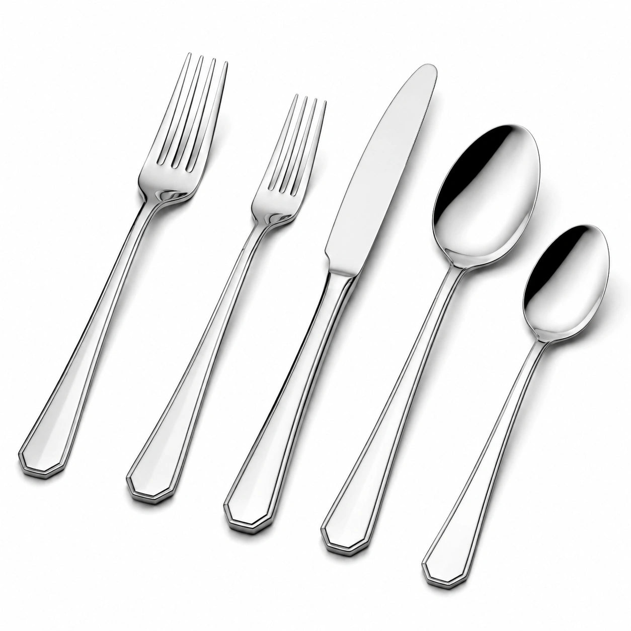 Set posate 5 pezzi 14.5-22 cm in acciaio inox argento lucido per tavola stile classico