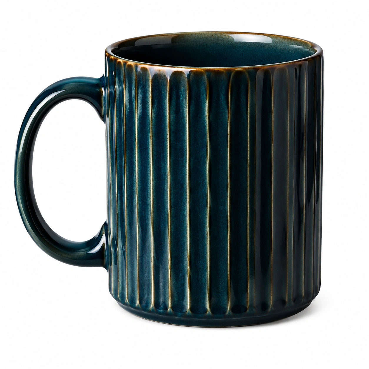 Tazza in ceramica 400 ml blu petrolio con rilievi verticali