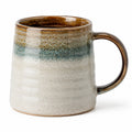 Tazza in ceramica 400 ml beige blu e marrone - stile rustico con manico