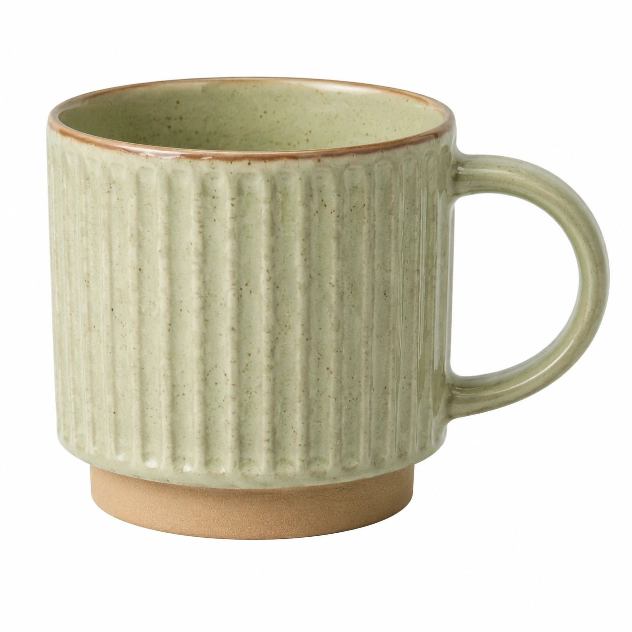 Tazza 350 ml in ceramica verde salvia con superficie scanalata