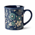 Tazza 400 ml in ceramica blu con motivo floreale per bevande calde stile botanico