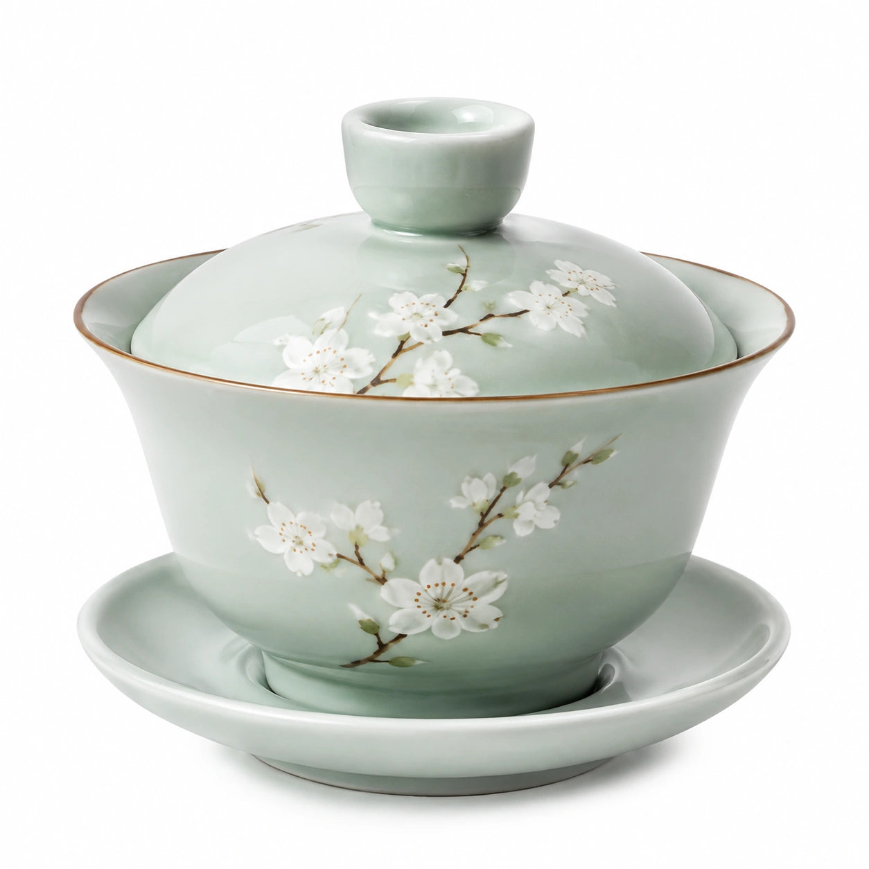 Tazza Gaiwan in ceramica 150 ml verde con fiori per tè stile tradizionale