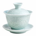 Tazza Gaiwan 120 ml in porcellana celadon con motivo floreale - set da tè con coperchio e piattino
