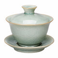 Tazza da tè gaiwan 150 ml in ceramica verde celadon con coperchio e piattino