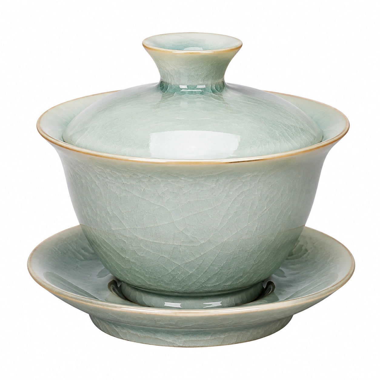Tazza da tè gaiwan 150 ml in ceramica verde celadon con coperchio e piattino